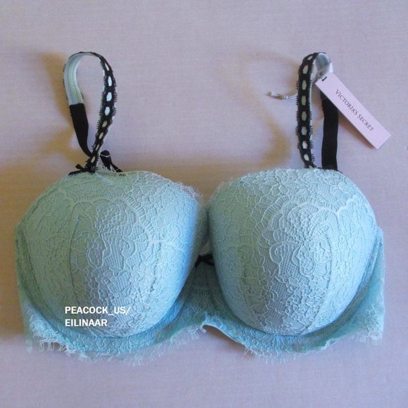 38DDD Victoria's Secret Dream Angels Ribbon Slot Lined Demi Bra Opal Blue Lace - Picture 3 of 8